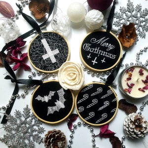 Candy Cane Embroidery Christmas Baubles, Gothic, Spooky, Gift, Witchy, Dark, Black Xmas, Season's Creeping, Gothmas, Embroidery image 2