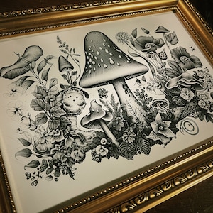 Pilz Druck, Dunkler Cottage Kern, Skurril, Natur, Illustration, Pflanzen, Wildtiere