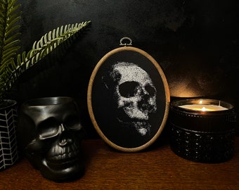 Skull Embroidery Hoop Art, Gothic, Spooky , Home and Living Decor, Wall Hanging