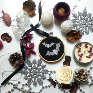 Bats - Christmas Baubles, Gothic, Spooky, Gift, Witchy, Dark, Alternative, Black Xmas, Season's Creeping, Gothmas, Embroidery