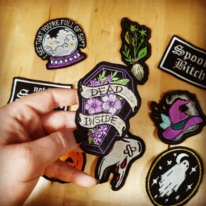 Dead Inside Coffin Patch Embroidery Jacket Patches, Battle Jacket, Coffin Accessories, halloween patch, spooky patch, spooky accessories,