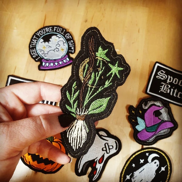 Witches Broom Patch Embroidery Jacket Patches, Battle Jacket, Witches broom Accessories, Witch Patches, witch embroidery, witchy patches,