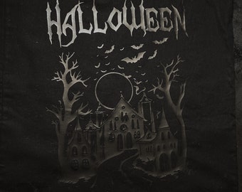 Halloween Shopping Tote Bag, Black on Black sleek gothic design.