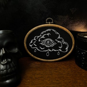 Eye of the Storm Embroidery Hoop Art, Gothic, Spooky , Home and Living Decor, Wall Hanging