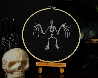 Skeletal Bat -  Embroidery Hoop Wall Art,  dark academia, anatomy, animals, vampire , skeleton, spooky, gothic decor