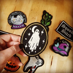 Parches bordados de fantasmas para chaquetas, chaqueta de batalla, accesorios de calabaza, parche de Halloween, parche espeluznante, accesorios espeluznantes