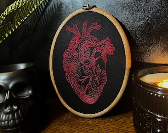 Anatomical Heart Embroidery Hoop Art, Gothic, Spooky , Home and Living Decor, Wall Hanging