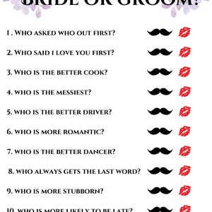 Bridal Shower Game - Guess Who - Bride or Groom