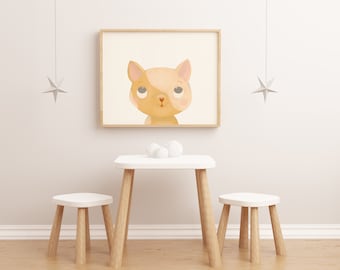 Kids Room Cat Wall Decor, Orange Cat Digital print