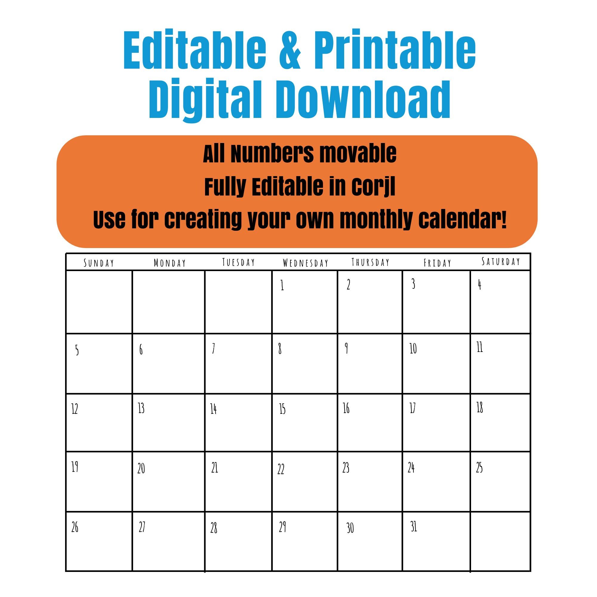 Editable Calendar Grid Template: Transparent PNG, PDF, SVG - Etsy