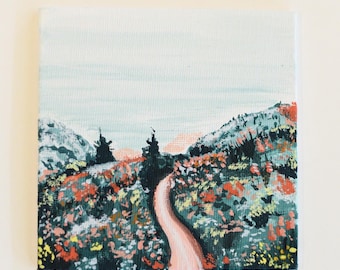 Original Gouche Desktop Artwork, Landscape Mini Painting, 4x4