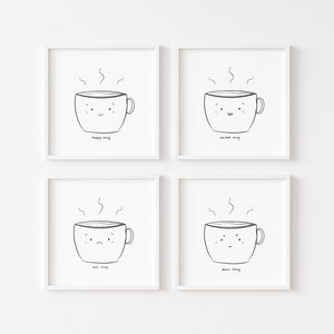 Cute Coffee Mug Wall Art, Hand Drawn Digital Art Print, Kitchen Decor ...