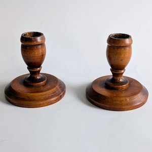 Vintage Pair of Turned Wood Candle Holders