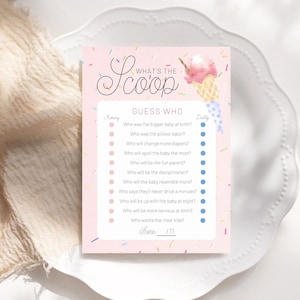 Ice Cream Gender Reveal Game: &quot;What&#39;s the Scoop&quot; Baby Shower (Printed)