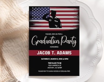 Hero Graduation Invitation: Military, Police, Firefighter (Canva Template - Digital Download)