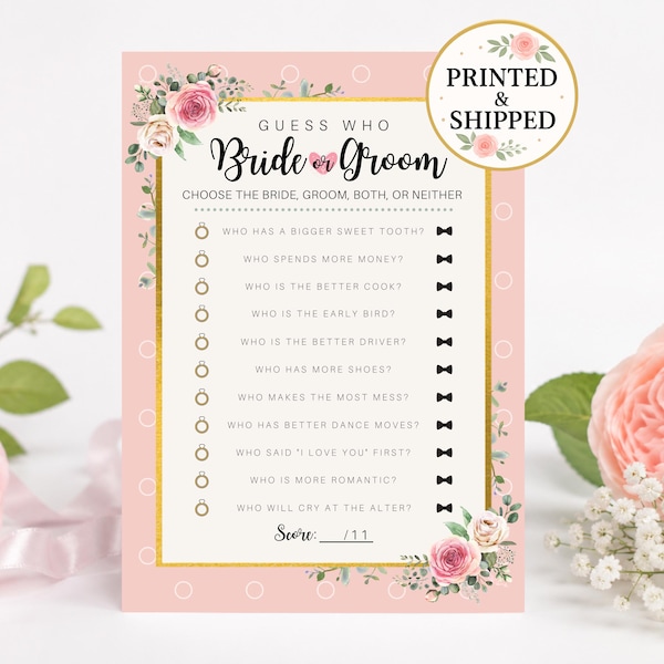 PRINTED & SHIPPED Pink Floral Bride or Groom Bridal Shower Game