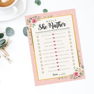 PRINTED Bridal Shower Games | Would She Rather | Bridal Shower Games | Engagement Party Game | Wedding Shower Game | Who Knows Bride Best