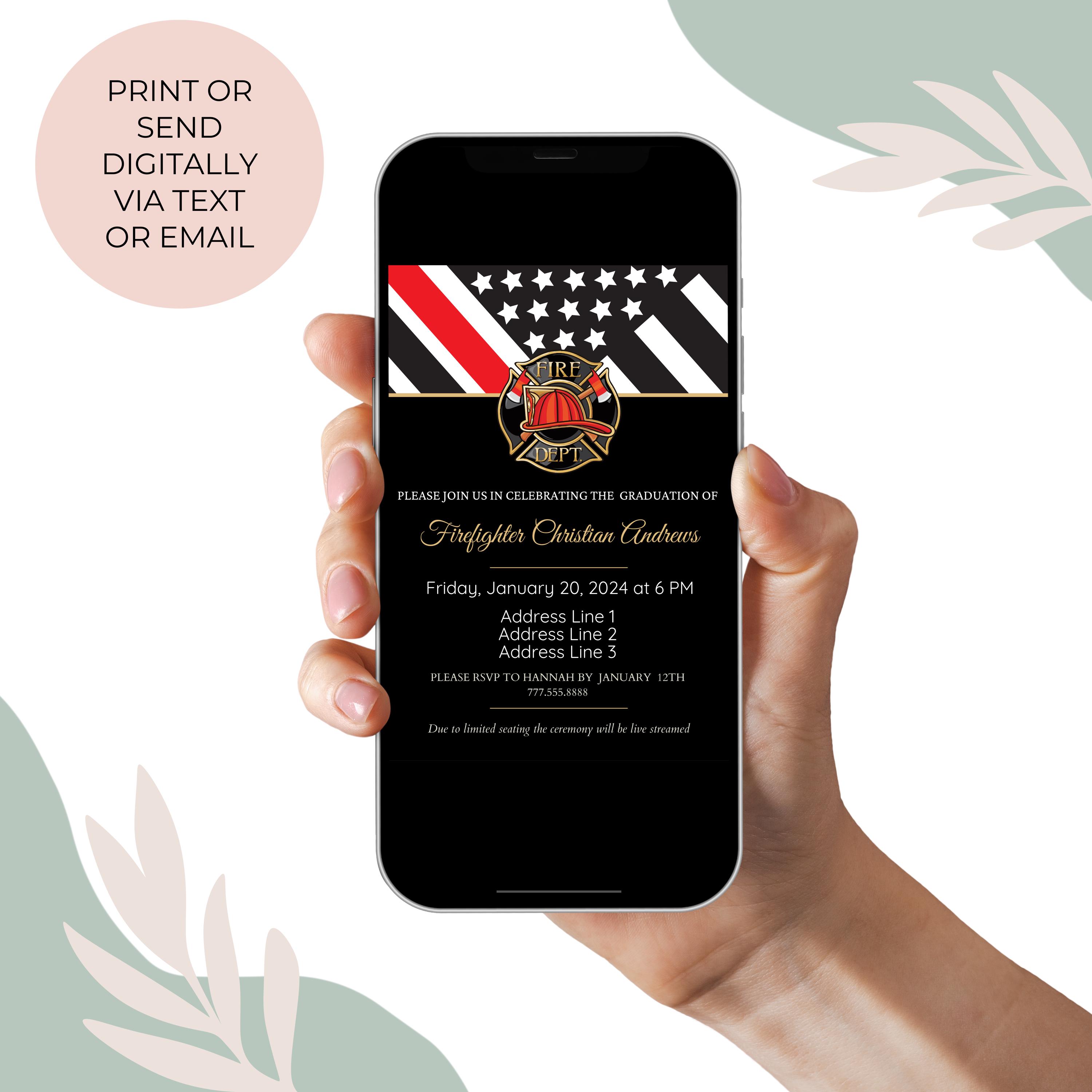 Firefighting Invitation Firefighter Graduation Invitation: Municipal, Wildland, Airport, Fire ...