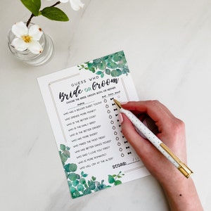 PRINTED Bridal Shower Games | He Said She Said | Greenery Themes | Wedding Shower Games | Engagement Party Games | Bachelorette Party Games