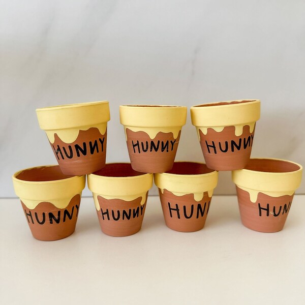 Winnie the Pooh Hunny Pots | Hand Painted 2 inch Clay Pots | Baby Shower | Honey Theme | Party Favor Themes | Birthday Decorations | Clay