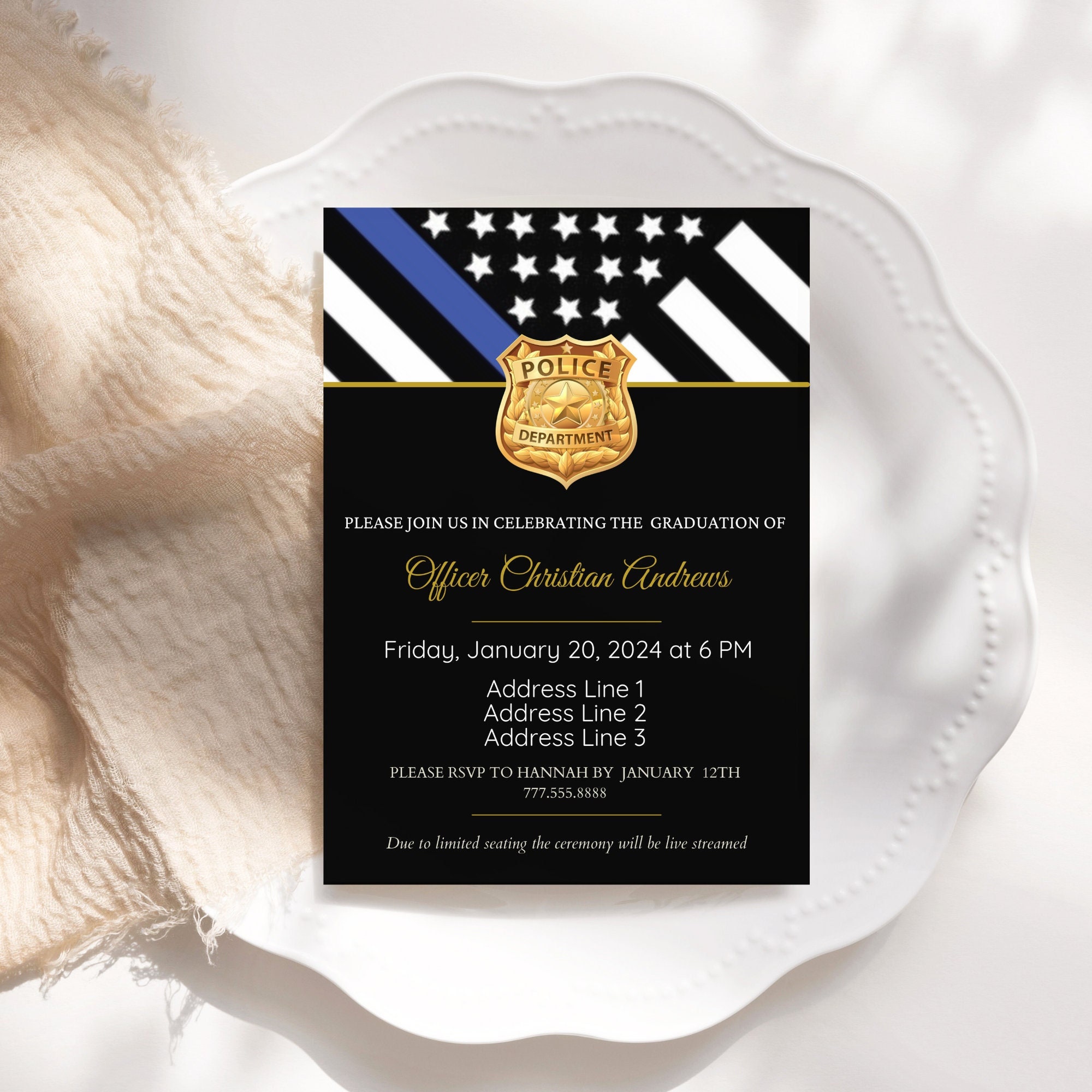 Police Officer Graduation Invitation: Cops, Sheriff Deputy, State Troopers, First Responders, Canva Template