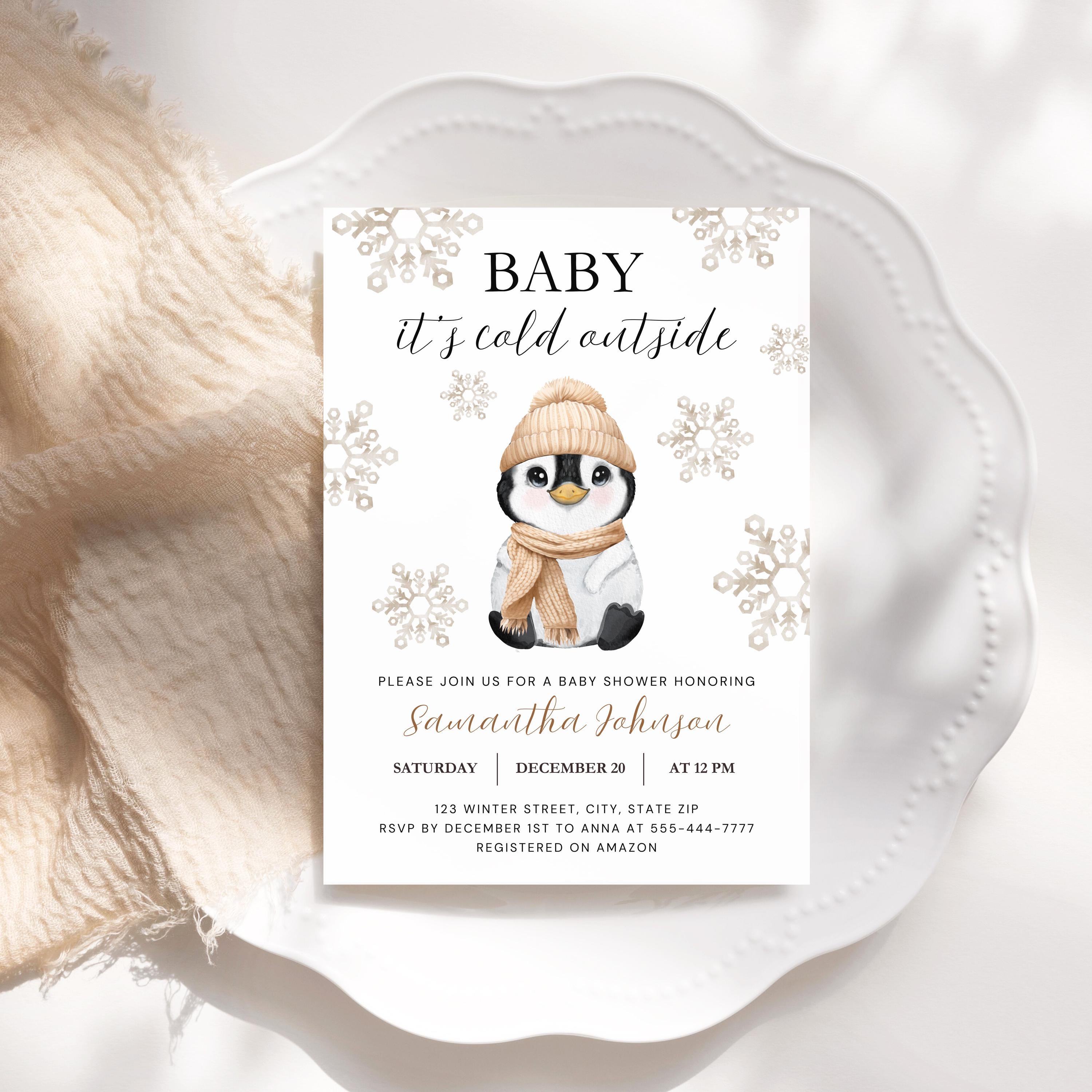 „It’s A Girl!“ Babyparty Einladungen – 20 Karten + Umschläge, 10,8 X 15,2 Cm, Flach, Mit Pinguin-Motiv