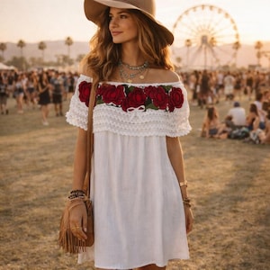 Vintage White Peasant Dress - Etsy