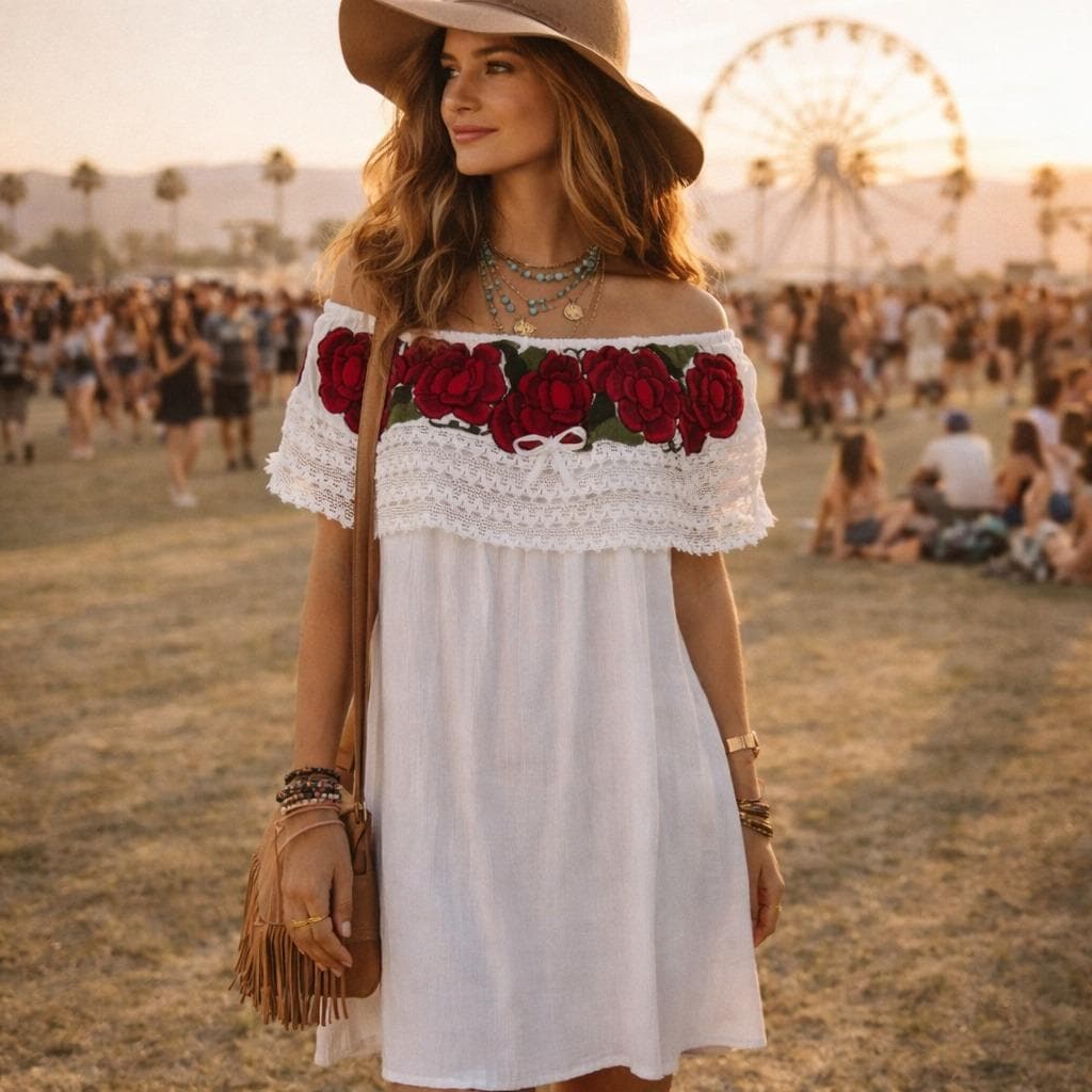 Embroidered Lace White off Shoulder Dress