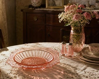 Jeanette Adam Pattern Pink Depression Glass Oval Serving Bowl Dutch Rose 1930s