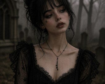 Vintage Black Tassel Lariat Necklace Y-Drop Faceted Stone Dark Tone Chain