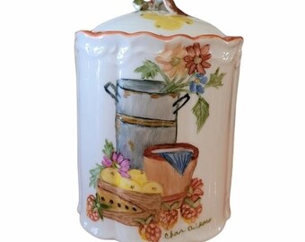 Char Dickens Vintage Hand Painted Porcelain Canister Fruit Garden Still Life