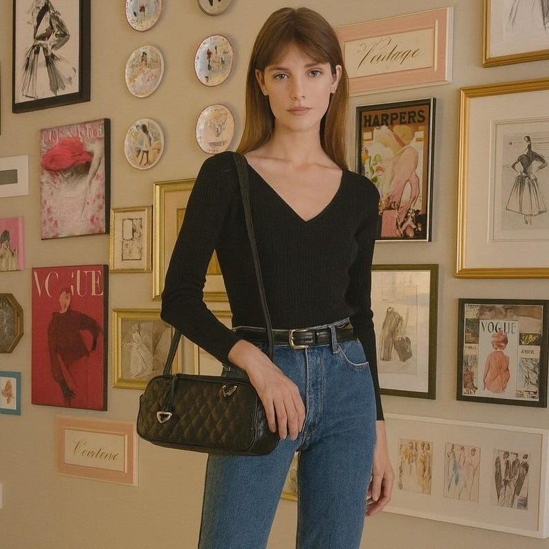 Bolso de hombro acolchado Brighton Baguette de cuero negro con dije de corazón Y2K imagen 2