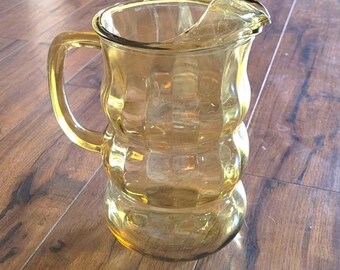 MCM Federal Glass Lido Golden Glow Pitcher 12" Tall 56 Ounces