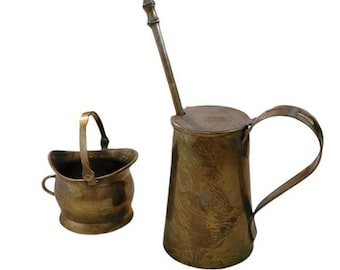Vintage 1920s Brass Coal Scuttle and Companion Set Hearth Accessories