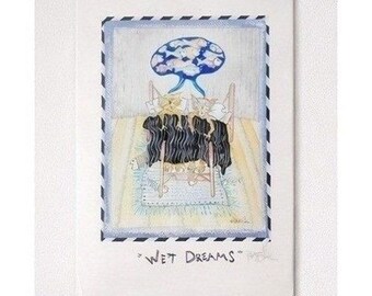 Robert Shields Wet Dreams Cat Art Print Signed Framed Ready to Hang NEW