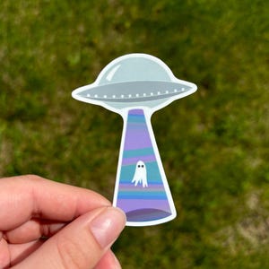 Alien Abduction Ghost Space Ghost Grillige Spooky Pastel Retro Ghost 3 inch vinyl weerbestendige sticker