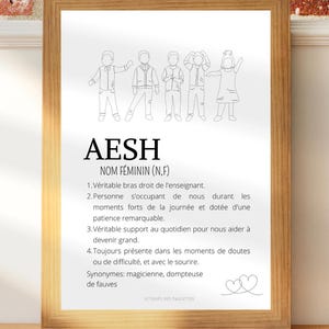 Affiche définition AESH personnalisée  - cadeau maitresse - Cadeau fin d'année scolaire - idée cadeau maitresse ecole maternelle primaire