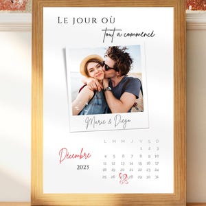 Le jour où tout a commencé - Affiche photo couple personnalisée avec date de rencontre  - Cadeau St Valentin - Poster photo montage