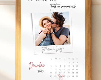 Le jour où tout a commencé - Affiche photo couple personnalisée avec date de rencontre - Cadeau St Valentin - Poster photo montage