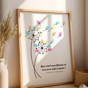 Arbre a empreinte pissenlit pour maîtresse personnalisée avec message et date