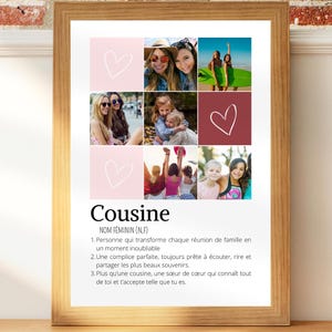 Affiche cousine avec photo et définition personnalisable - poster montage photo sur mesure