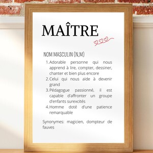 Affiche définition Maître personnalisée  - cadeau maitresse - Cadeau fin d'année scolaire - idée cadeau maitresse ecole maternelle primaire