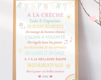 Affiche cadeau crèche nounou ou mam  - cadeau crèche - remerciement crèche - idée cadeau personnalisé - Poster personnalisé,