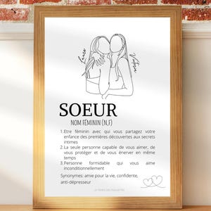 Affiche Définition Sœur Personnalisée avec Prénom et Illustration Minimaliste - Idée Cadeau Unique