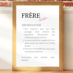Affiche définition frère personnalisable - Poster frère personnalisé - Cadeau personnalisé frère