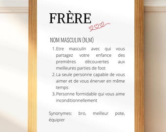 Affiche définition frère personnalisable - Poster frère personnalisé - Cadeau personnalisé frère