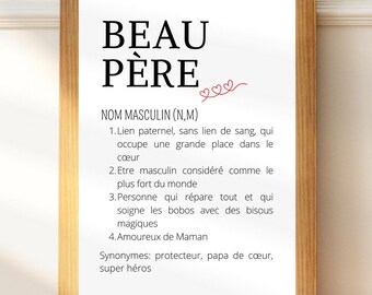 Affiche Définition Beau Père - Cadre BAP - Cadeau beau-père personnalisé - Idée cadeau fête des pères
