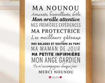 Affiche ma nounou personnalisé  - cadeau nounou - idée cadeau nounou assistante maternelle - merci nounou
