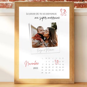 Affiche marraine personnalisée calendrier date de baptême  - cadeau marraine - marraine demande - cadeau baptême