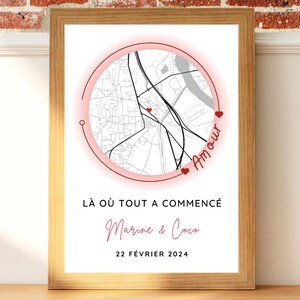 Là où tout a commencé - Affiche couple Carte de ville - Custom map - Your city - Cadeau St Valentin  - affiche couple